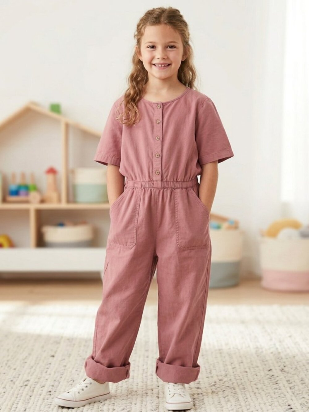 Old Navy Dusty Rose Button-Front Wide-Leg Jumpsuit kids size XL (14-16)